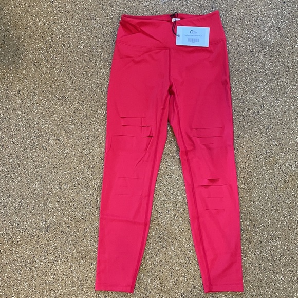 SOLD. NWT! Zyia Slashed Red Leggings - Picture 3 of 6